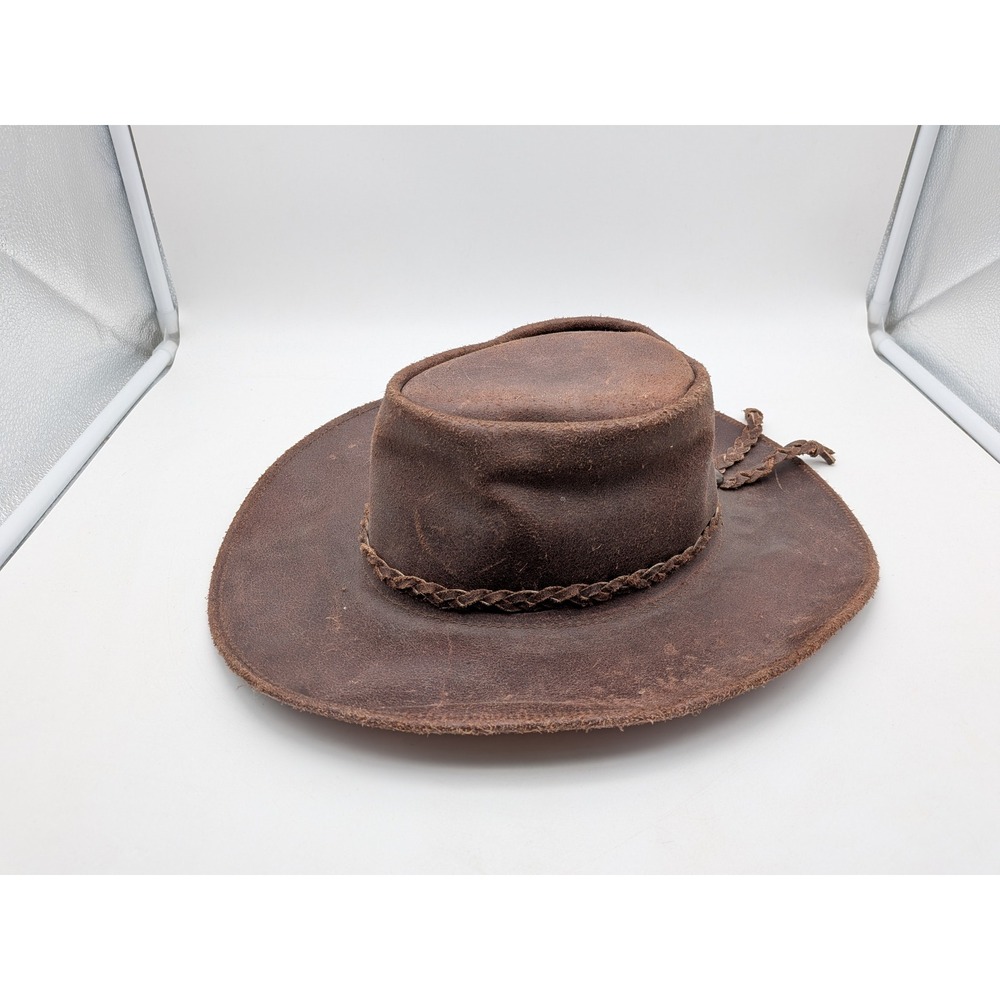 Hand Tooled Leather Cowboy Hat Mens S Brown Distressed Braided Mexico Western
